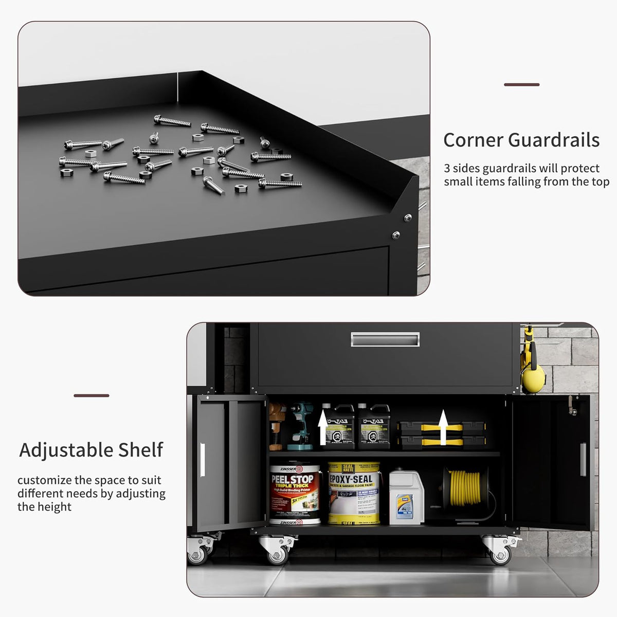 GXK-Home  Metal Garage Storage Cabinet With Lock and Hook Hole,Tool Chest with Wheels for Workshop,Black