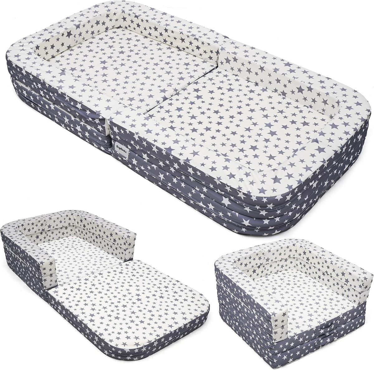 Toddler Travel Bed & Sofa, Portable Foldable Kids Play Mat,3-in-1, Lightweight Star Print Oxford Cot, 60"x30" Easy Carry Bed for Travel