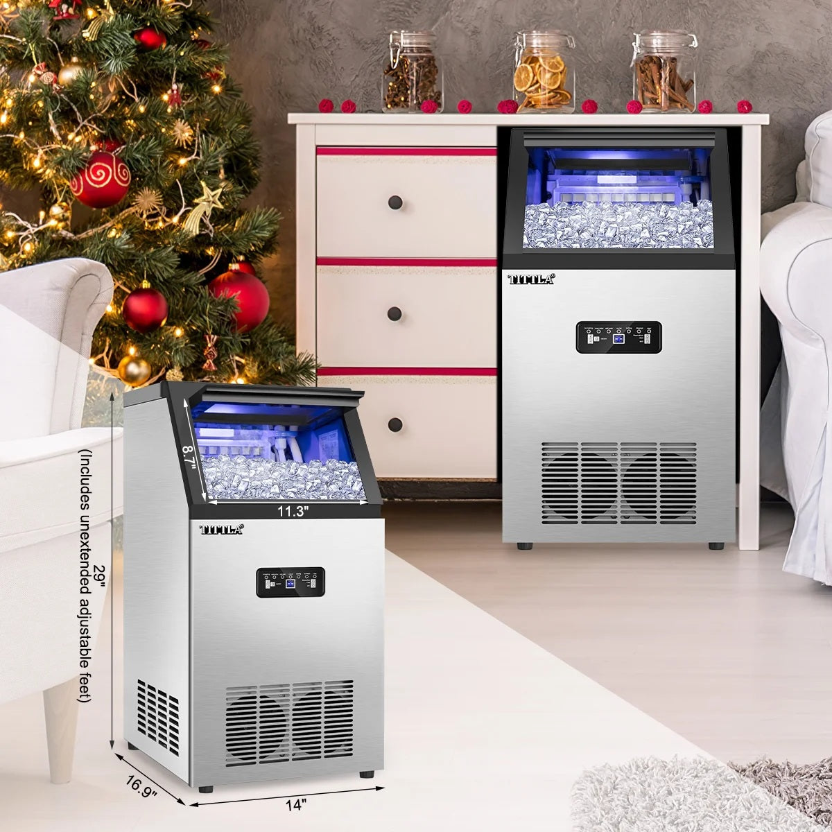 Tittla Commercial Ice Maker 88Lbs/24H,Ice Machine with 11 lbs Storage,36 Cubes in 15-25 mins