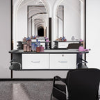 RESHABLE Modern Wall-Mounted Salon Station Barber Cabinet with Locking Drawer Storage Table for Hair Stylist Black