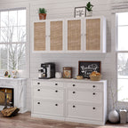 POLIHOME Wall Cabinet Storage-Rattan Laundry Cabinet,Wall Mounted Cabinet with Adjustable Shelves, 24INCH X 2PCS-White