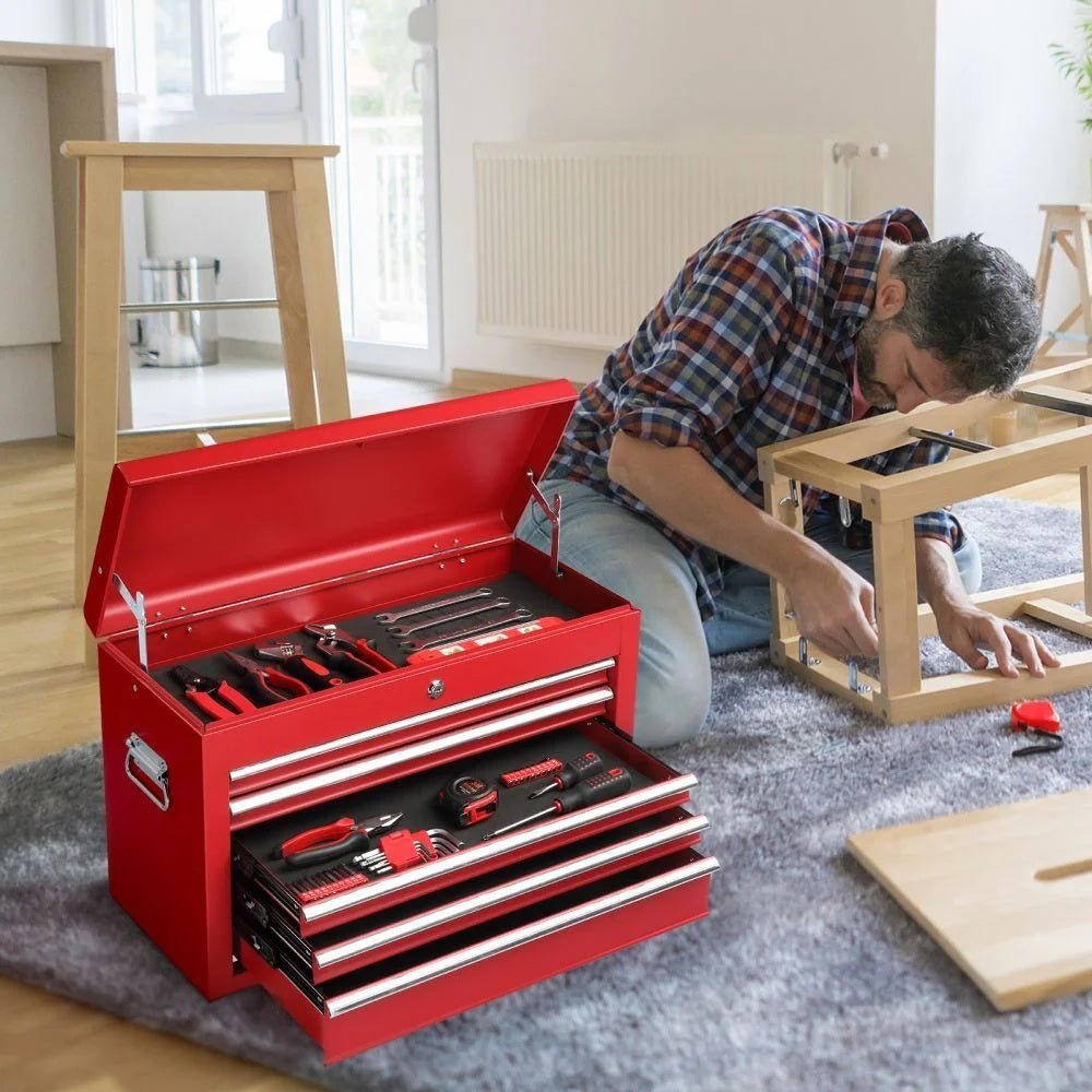 IVV 4-Drawer Rolling Tool Chest w/Lock & Key, Tool Storage Cabinet with Universal Wheels, Anti-Scratch Liners, Tool Organizer Box for Garage, Warehouse & Repair Shop, Red