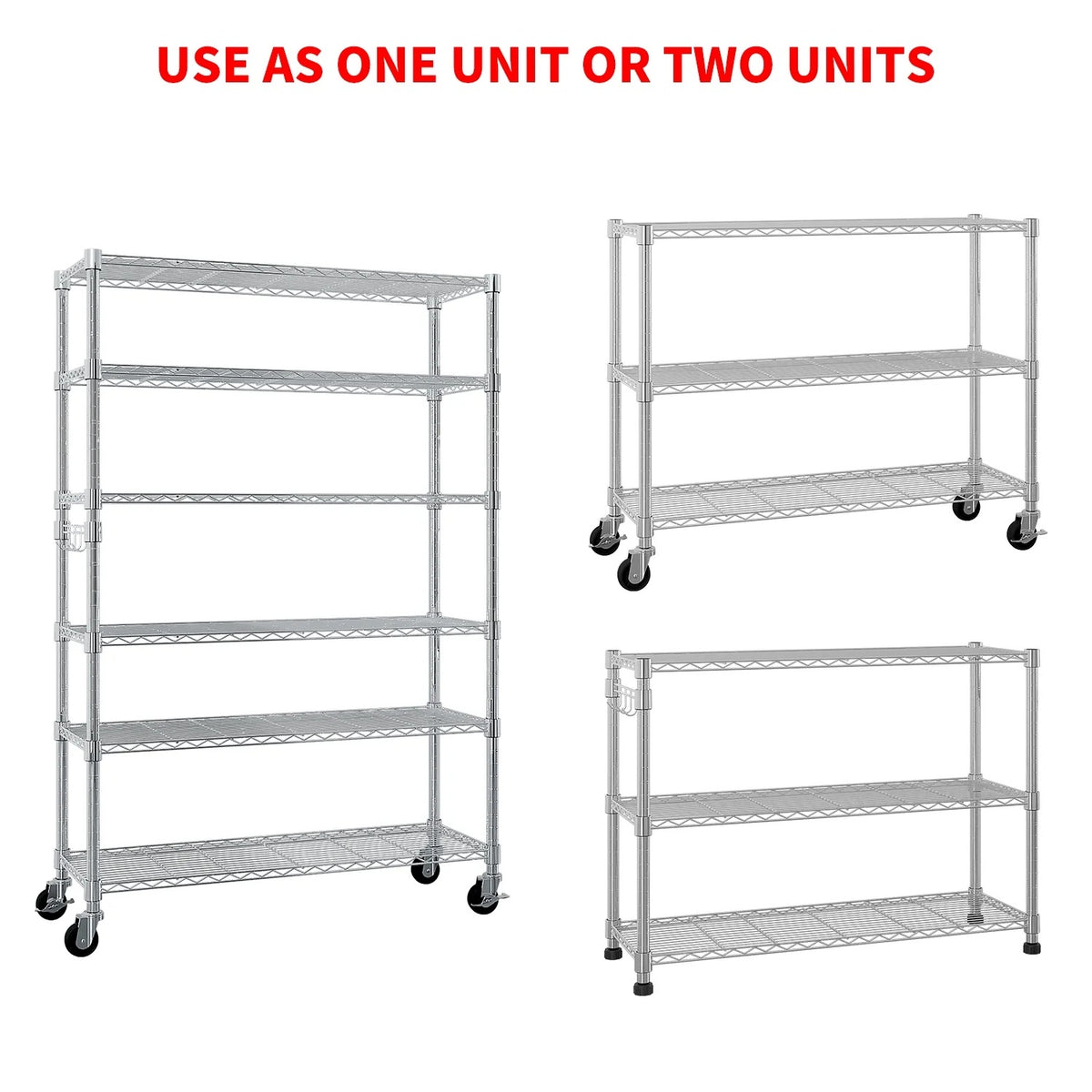 Xilee Wire Shelving Unit with Wheels Steel 6 Tier Heavy Duty Layer Rack Storage Metal Shelf Garage Organizer Wire Rack Shelving Adjustable