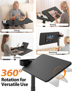 Magnetic Height and 360° Angle Adjustable Overbed Bedside Table Tray