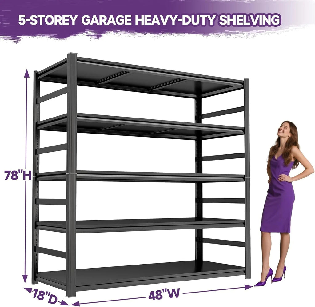 Garage Shelving 3500LBS Storage Shelves 5-Tier Adjustable Metal Shelving Units Garage Storage Shelves Heavy Duty for Industrial, Warehouse, Basement, Commercial, Black