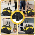 18" Rolling Tool Bag with Wheels, 15-Pocket Heavy Duty Rolling Tool Storage Bag with Retractable Handle for Construction, Carpentry, Repair