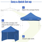 Patiojoy 10x10ft Pop up Tent, 4 Height Adjustment Folding Camping Tent with Awning Blue