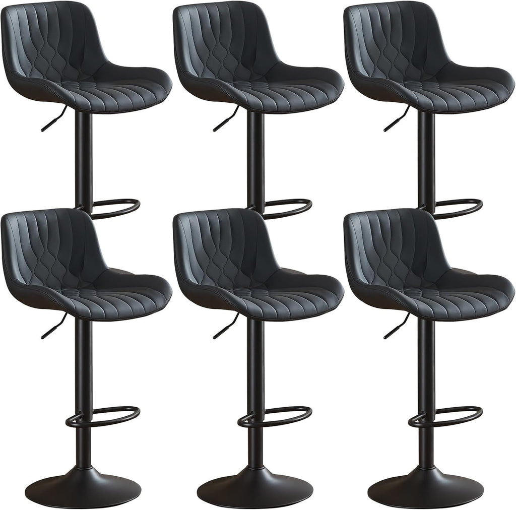 Modern Adjustable Bar Stools Set of 2,Swivel Backs with Faux Leather Counter Height for Kitchen Island Breakfast Bar Chairs Padded Seats for Bar(Black)