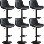 Modern Adjustable Bar Stools Set of 2,Swivel Backs with Faux Leather Counter Height for Kitchen Island Breakfast Bar Chairs Padded Seats for Bar(Black)