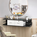 RESHABLE Modern Wall-Mounted Salon Station Barber Cabinet with Locking Drawer Storage Table for Hair Stylist Black