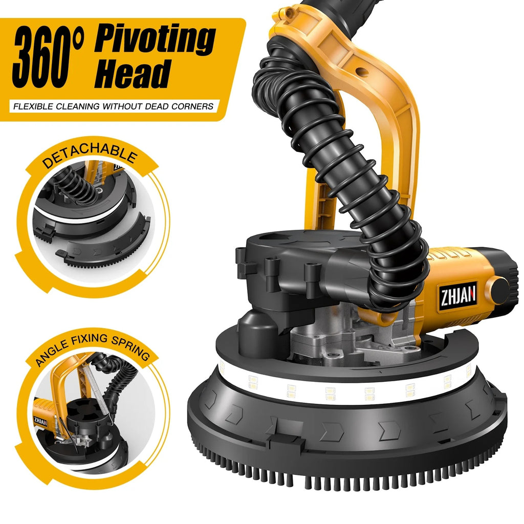 ZHJAN Electric Drywall Sander with Vacuum - Heavy Duty 880W, 5-Speed 1000-2100RPM, Extendable Handle, 12 Discs & Dust Bag, LED Light (59")