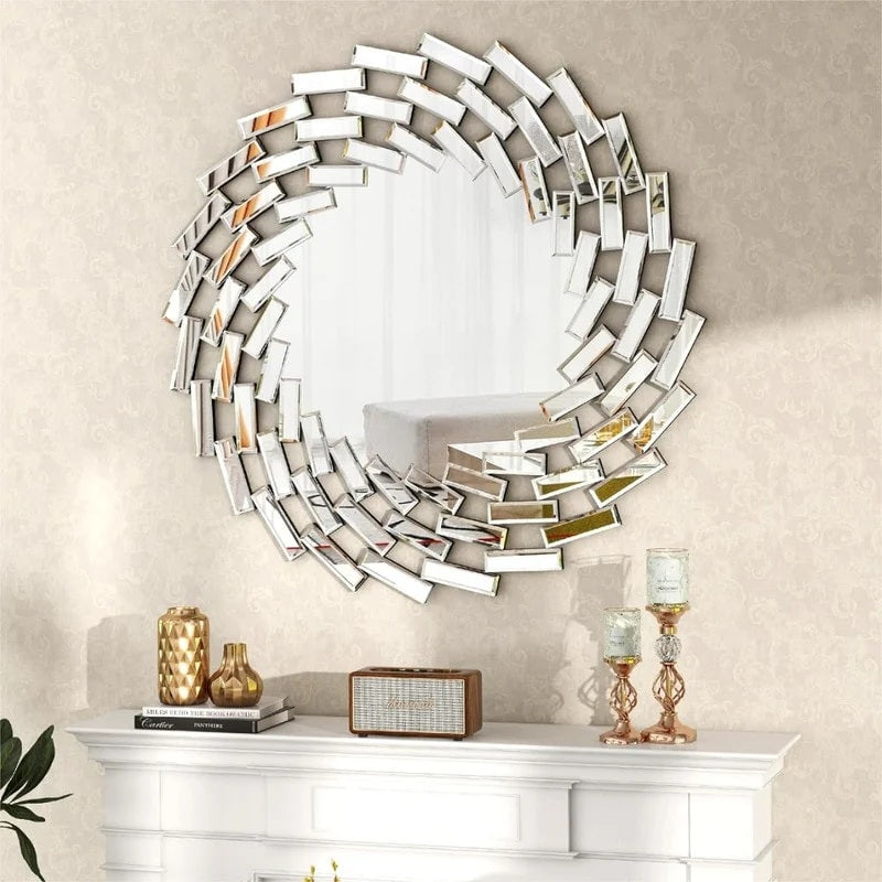 Round Sunburst Wall Mirror, Decorative Accent Mirror for Living Room, Bedroom and Entryway Home Decor
