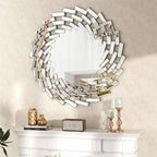 Round Sunburst Wall Mirror, Decorative Accent Mirror for Living Room, Bedroom and Entryway Home Decor