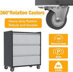 Metal Storage Cabinet with Wheels, Rolling Tool Cabinet, Garage Storage Cabinet with 3 Drawer for Tools