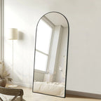 Arched Full Length Wood Floor Mirror, Full Body Standing and Wall Mounted Mirror for Bedroom, Living Room and Home Decor