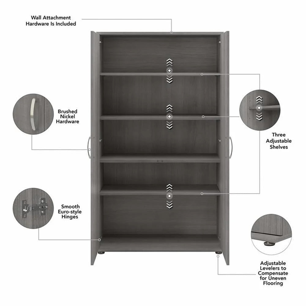 Pemberly Row Tall Garage Storage Cabinet in Platinum Gray - Engineered Wood