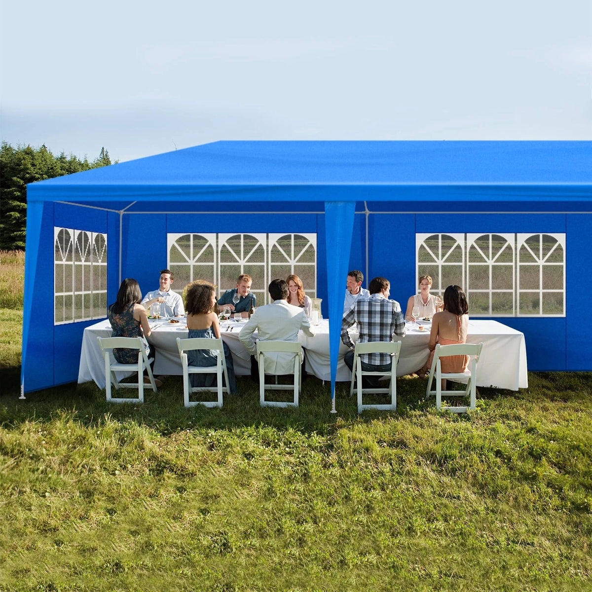 10'x30' Patio Wedding Gazebo, Outdoor Party Tent with 8 Removable Sidewalls, Waterproof Canopy Blue