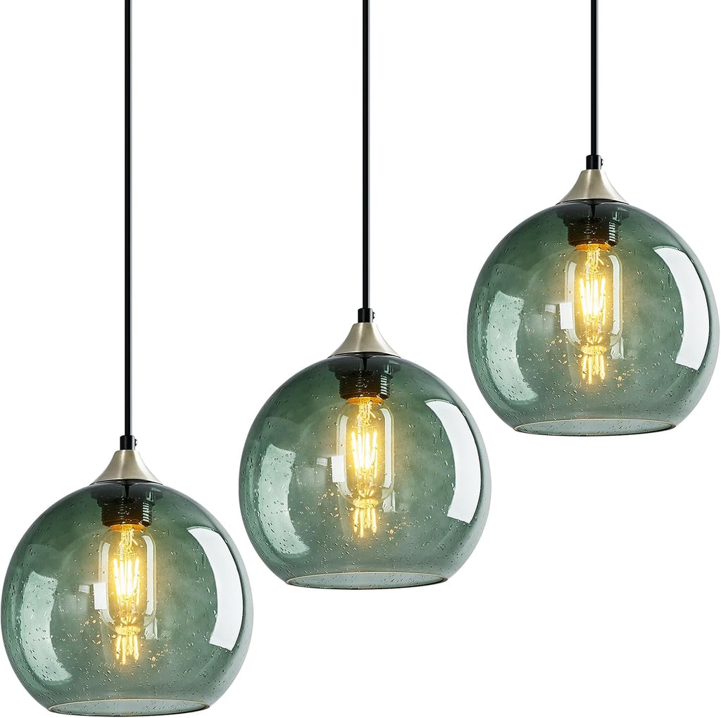 Amber Pendant Lights Kitchen Island 3 Pack, 5.9 in Seeded Glass Globe