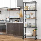 5-Tier Storage Shelf Wire Shelving Unit on Wheels, Adjustable Heavy Duty Metal Shelves with Side Hooks, Steel Rack Organization for Kitchen Garage Basement, Silver