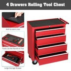 IVV 4-Drawer Rolling Tool Chest w/Lock & Key, Tool Storage Cabinet with Universal Wheels, Anti-Scratch Liners, Tool Organizer Box for Garage, Warehouse & Repair Shop, Red
