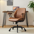 Home Office Desk Chair with Rubber Casters, Ergonomic Computer Chair with Lumbar Support, Adjustable Height Rolling Swivel Executive Task Chair with Armrests, Brown Leather