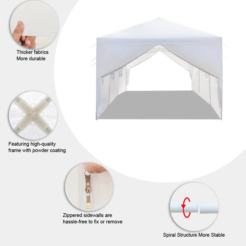 Gazebo Tent for Outside, 10' x 30' Patio Canopy Tent with 8 Side Walls, Heavy Duty Outdoor Party Wedding Tent, Portable Shade Folding Canopy - UV Coated, Waterproof Gazebo Tent, White, L1332
