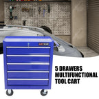 5-Drawer Rolling Tool Chest, Metal Tool Storage Organizer Cart with Locking System and Wheels, Multifunctional Mechanic Tool Cart for Garage, Warehouse, Workshop, Repair Shop, Red