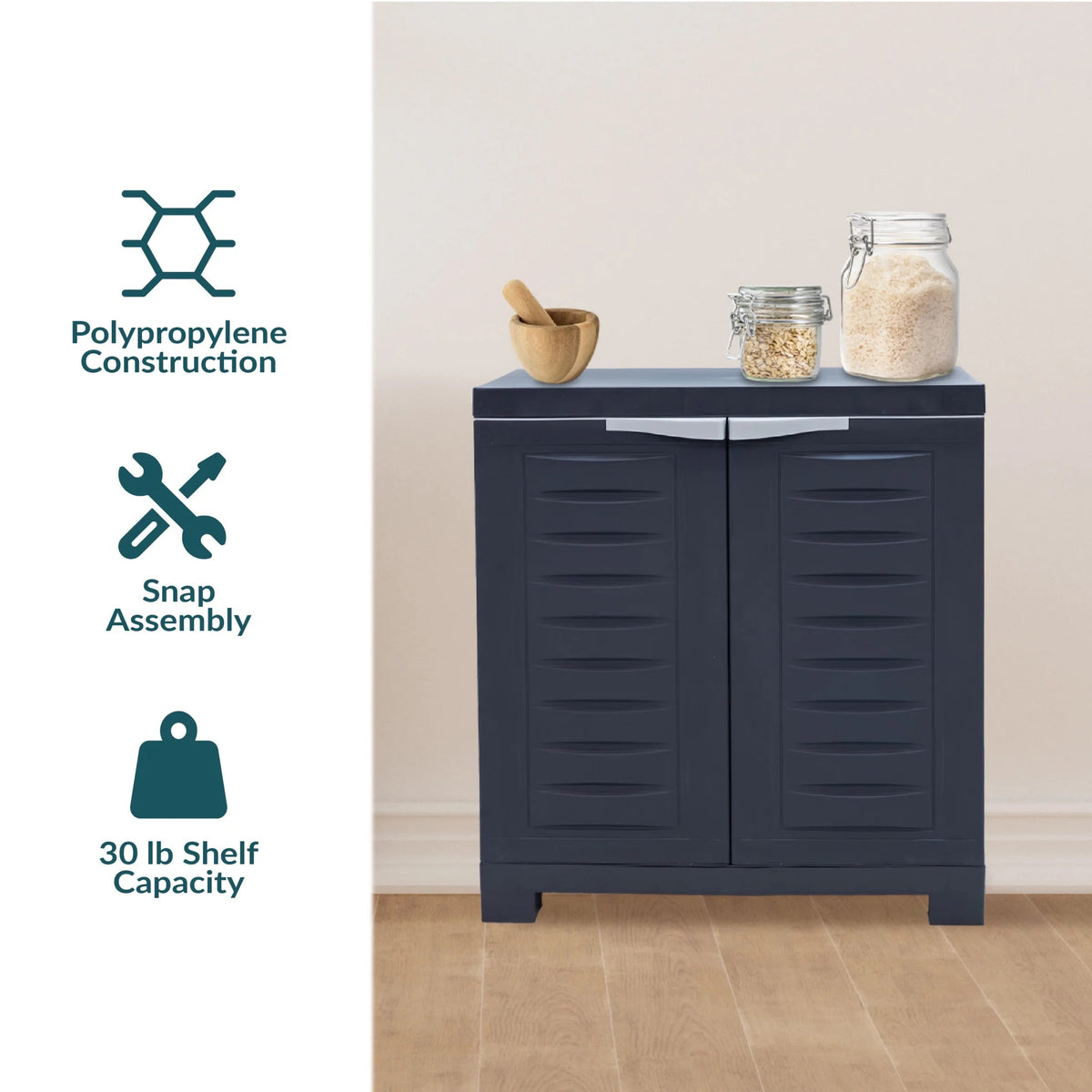 Sunnydaze Adjustable 25.5" Plastic 1-Shelf Freestanding Garage Storage Cabinet, Gray w/ Charcoal Trim