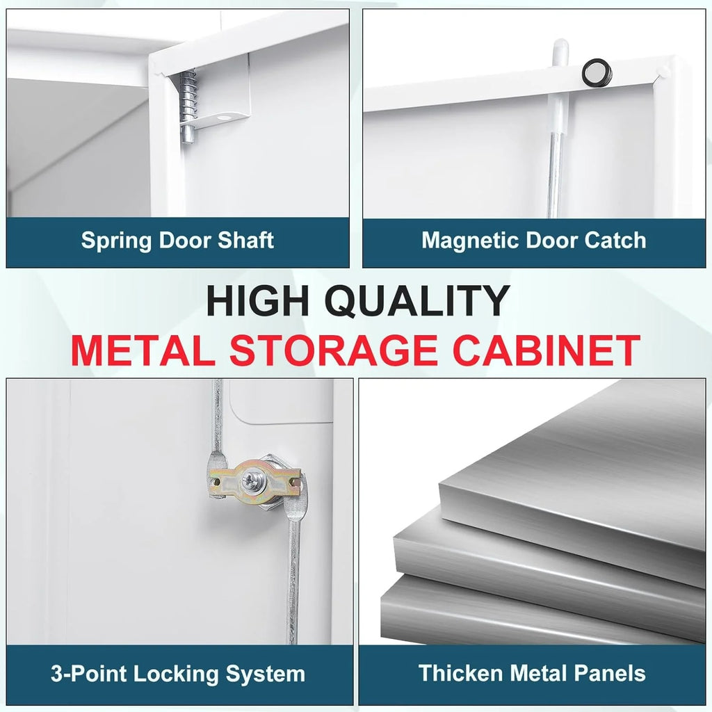 MIIIKO Metal Storage Cabinet with Locking Doors, Black Garage Lockable Steel Cabinets with 4 Doors and 5 Shelves for Home, Garage, Pantry Workshop Warehouse