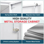 MIIIKO Metal Storage Cabinet with Locking Doors, Black Garage Lockable Steel Cabinets with 4 Doors and 5 Shelves for Home, Garage, Pantry Workshop Warehouse