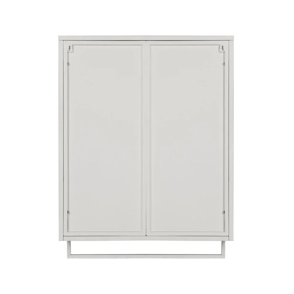 Tcbosik Modern Metal Wall Storage Cabinet with 2 Glass Door and Detachable Shelf, Open Shelf, and Towel Bar, Vintage Cabinet for Kitchen Dining, Bathroom, Living Room, White