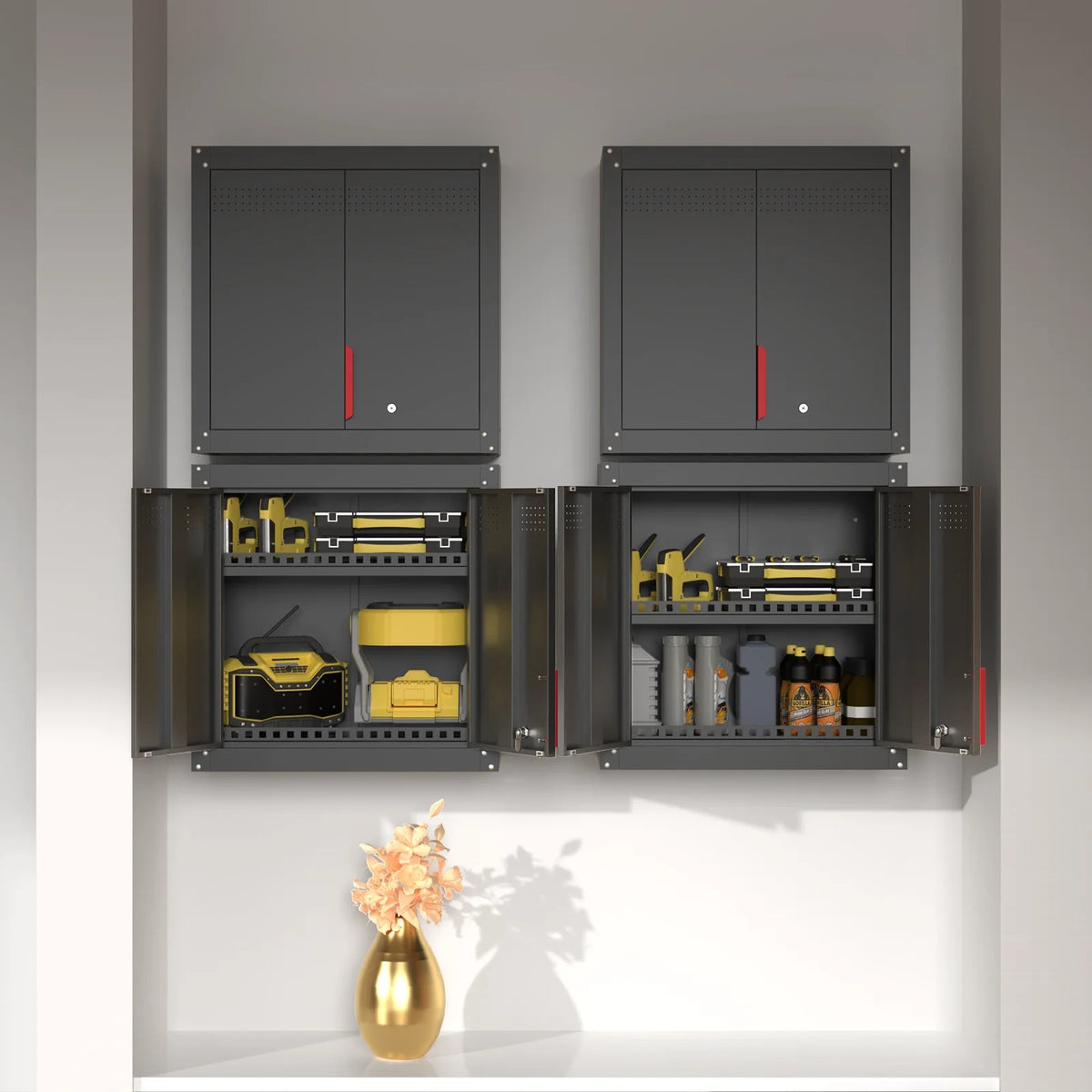 Garage Wall Cabinet, Metal Wall Cabinet with Lockable Doors, 26"  Tall Wall Cabinet with Adjustable Shelf,Garage Storage Cabinets Shelf with Anti-fall Rails for Garage, Storage Room