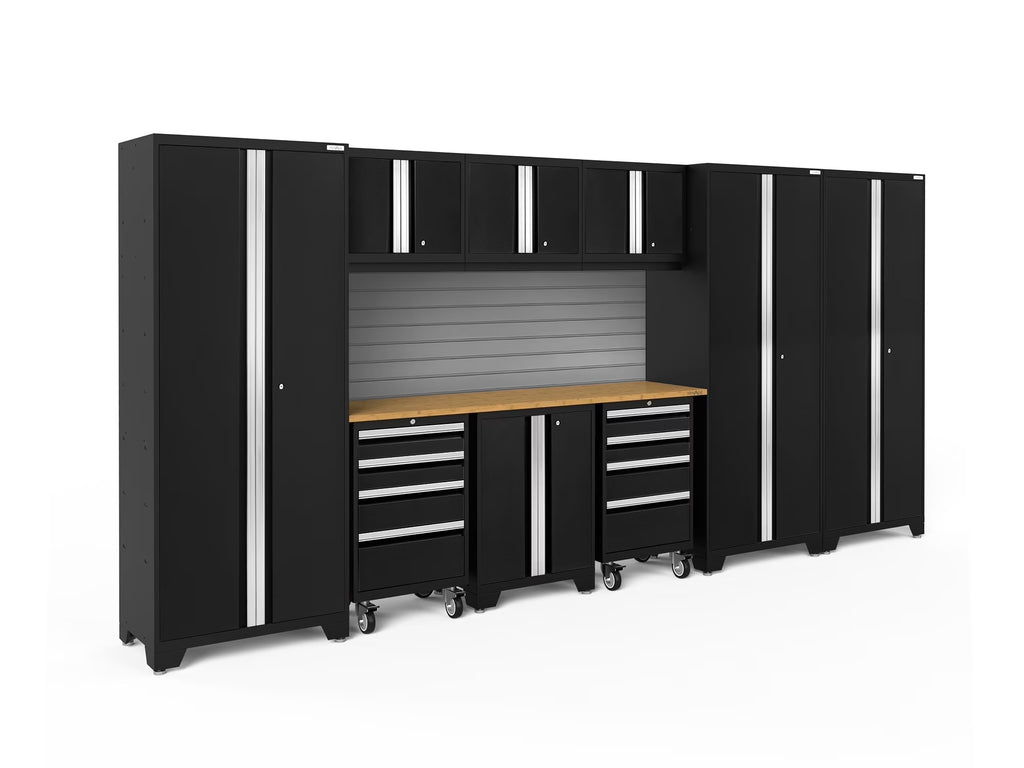 NewAge Products Bold Series Gray 10 Piece Cabinet Set, Heavy Duty 24-Gauge Steel Garage Storage System, Slatwall Included