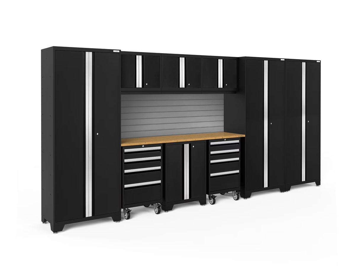 NewAge Products Bold Series Gray 10 Piece Cabinet Set, Heavy Duty 24-Gauge Steel Garage Storage System, Slatwall Included