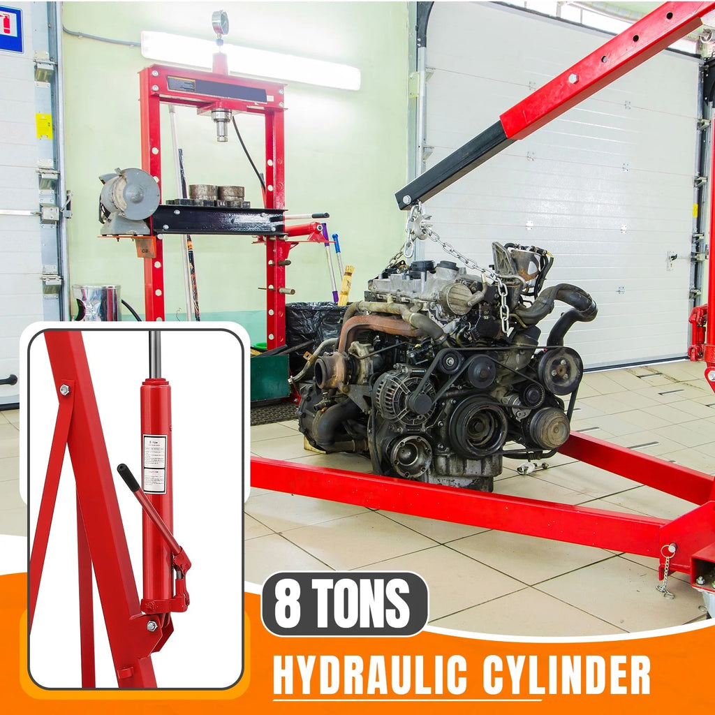 Aoile Red Hydraulic Folding Crane Lifting Hoist, 4400 lbs Max Weight