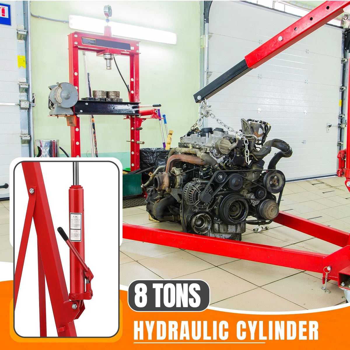 Aoile Red Hydraulic Folding Crane Lifting Hoist, 4400 lbs Max Weight
