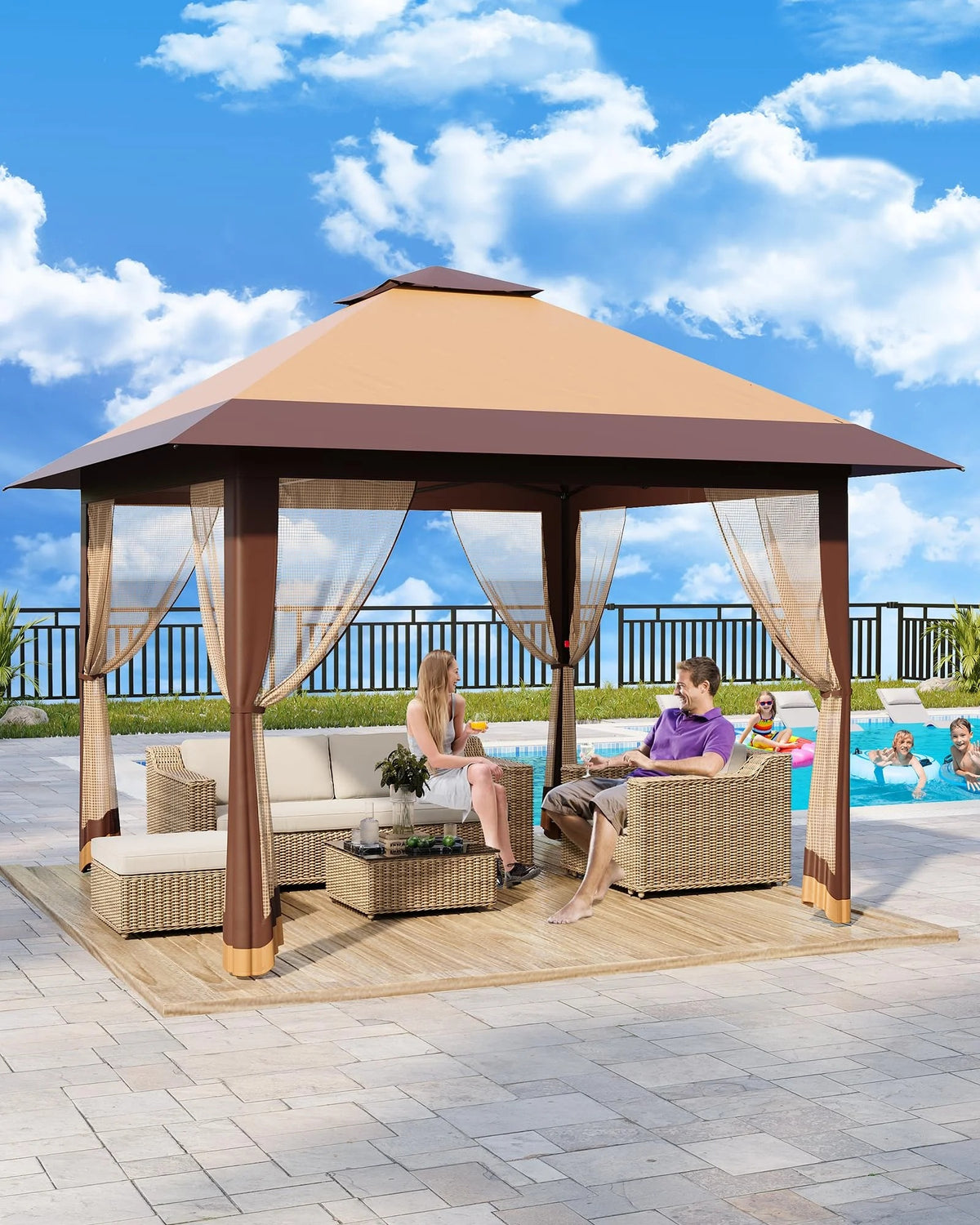 Accreate 13' X 13' Outdoor Patio Gazebo,Outdoor Canopy Tent with Mosquito Netting,Backyard Tent for Party, Wedding, Outdoor Dining, Patio, Backyard