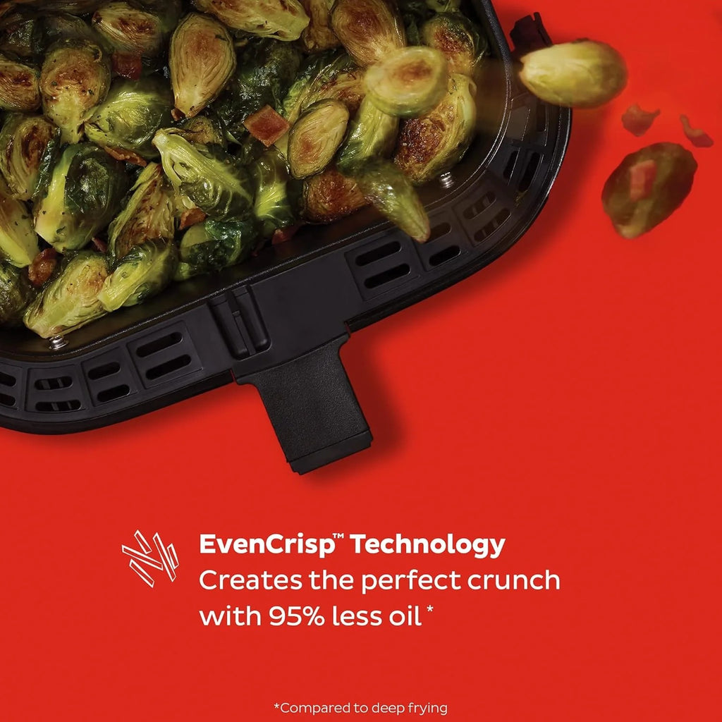 6QT Air Fryer, Clear Windows, Custom Program Options, 6-in-1 Functions, Crisps, Broils, Roasts, Dehydrates, Bakes, Reheats, from the, Black