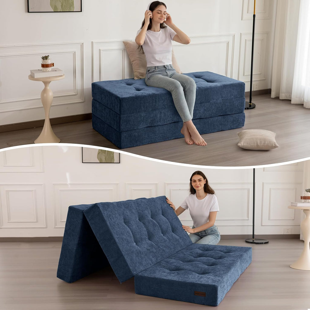 6" Folding Sofa Bed for Floor, Tufted Tri-Fold Floor Mattress