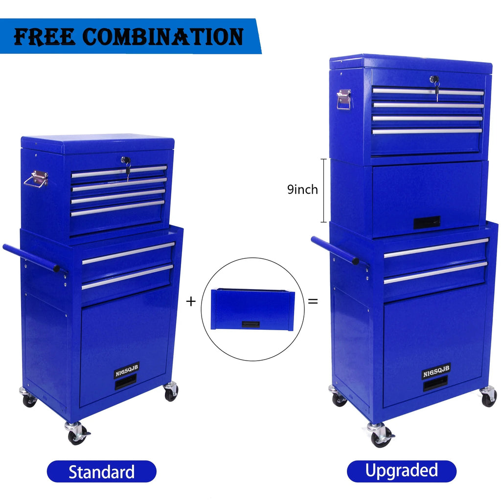 NIGSQJB 3-In-1 Tool Chest on Wheels with 6 Drawers, 52"H Tool Storage Cabinet with Auto Locking System,Detachable Top,Tool Box Organizer for Garage,Workshop,Repair Shop,DIY, Red