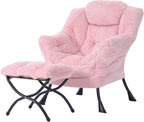 Lazy Chair with Ottoman, Reading Chair with Footrest, Dark Grey