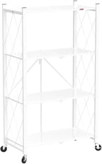 4 Tier Foldable Storage Shelves with Wheels, Large Capacity Shelving Unit, Freestanding Metal Wire Shelf Rack, No Assembly Organizer Rack for Garage Kitchen, Basement, Pantry(Black)