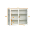 Hassch Wall Mounted Kitchen Pantry Sideboard with 2 Glass Doors, Metal Storage Cabinet Dining Cupboard for Bathroom Kitchen Living Room Dining Room, 27.56"L x 9.06"W x 23.62"H, White