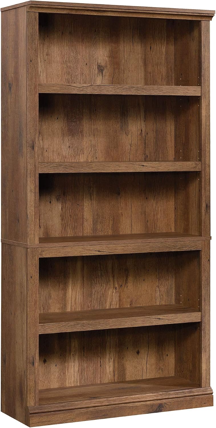 5-Shelf Split Bookcase / Bookshelf, Oiled Oak Finish