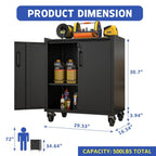 Tcbosik Rolling Storage Cabinet with Storage, Metal Tool Cabinet with Adjustable Shelf and 2 Doors, Lockable Storage Cabinet for Home Office Garage Basement, Black