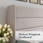 Queen Size Lift Up Storage Bed with Wingback Headboard, Upholstered Platform Bed Frame with Hidden Storage