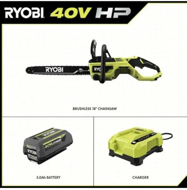 18 40V Cordless Chainsaw Kit with Battery& Charger, Green