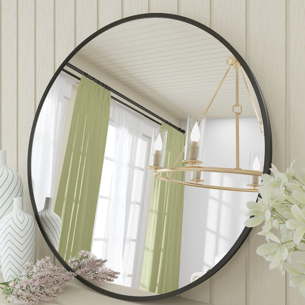 Round Metal Black Frame Bathroom Vanity Mirror, Wall Mounted Decorative Mirror