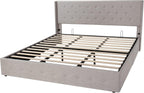 Queen Size Lift Up Storage Bed with Wingback Headboard, Upholstered Platform Bed Frame with Hidden Storage