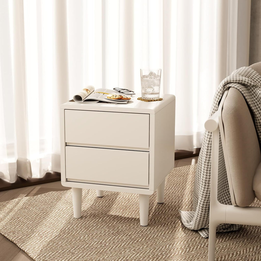 Walnut Solid Wood Nightstand with Drawers, Mid Century Modern Nightstand with Storage, Small Bedside Table for Bedroom, Living Room & Office